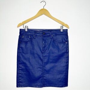 AG Adriano Goldschmied The Erin Blue Denim Coated Pencil Skirt Size 30